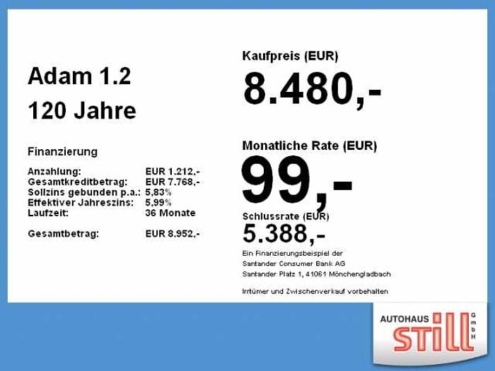 Opel Adam 1.2 120 Jahre SHZ+Winterp.+LM+PDC