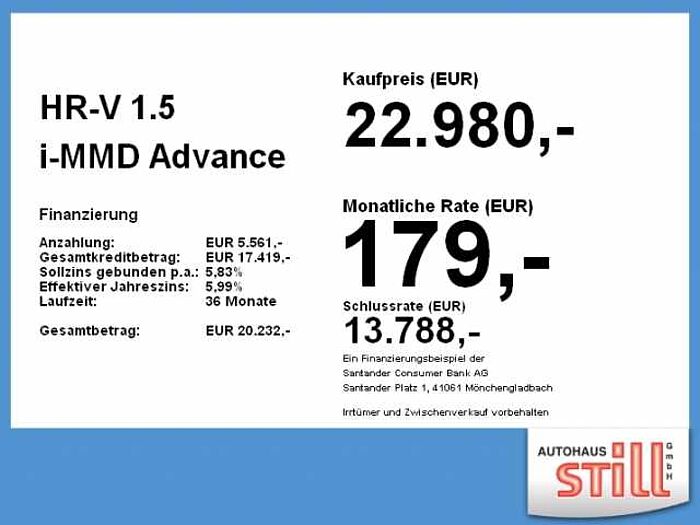 Honda HR-V 1.5 i-MMD Advance ACC+LED+Navi+SHZ+Klima