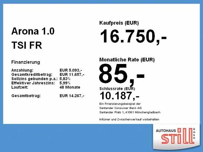 SEAT Arona 1.0 TSI FR LED+Navi+SHZ+Winterp. +Klimautom.