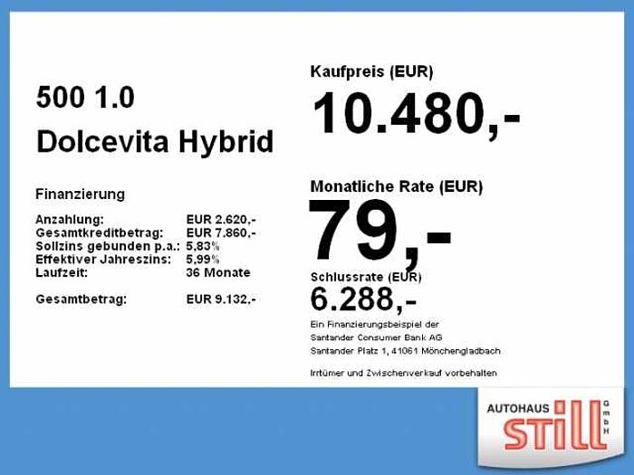 Fiat 500 1.0 Dolcevita Hybrid Pano+Klima+LM