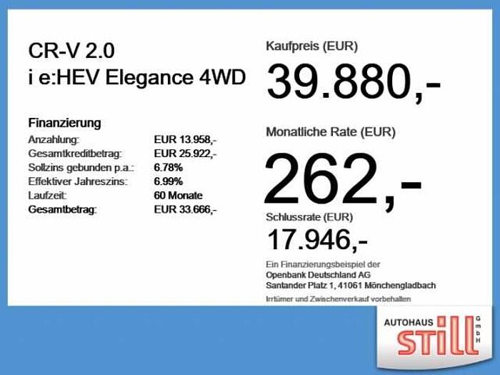 Honda CR-V 2.0 i e:HEV Elegance 4WD AHK+LED+Navi+Kamera
