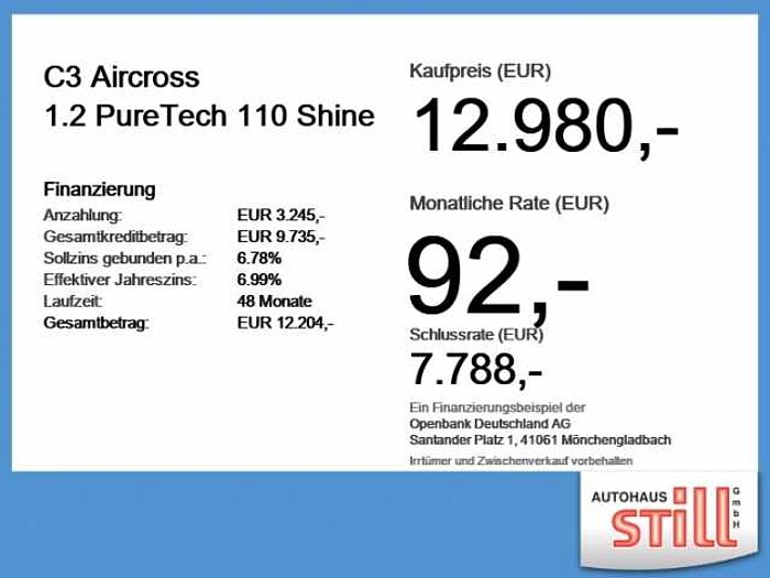Citroen C3 Aircross 1.2 PureTech 110 Shine Navi+Kam.+LM