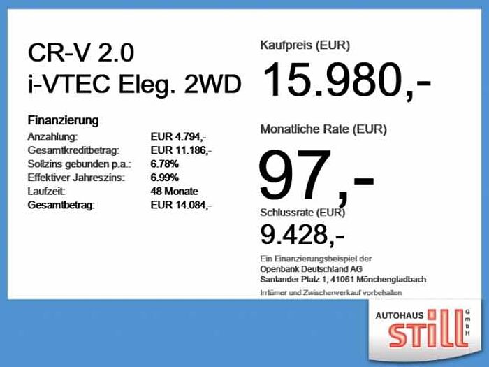 Honda CR-V 2.0 i-VTEC Eleg. 2WD AHK+Navi+Klima+Kamera Elegance