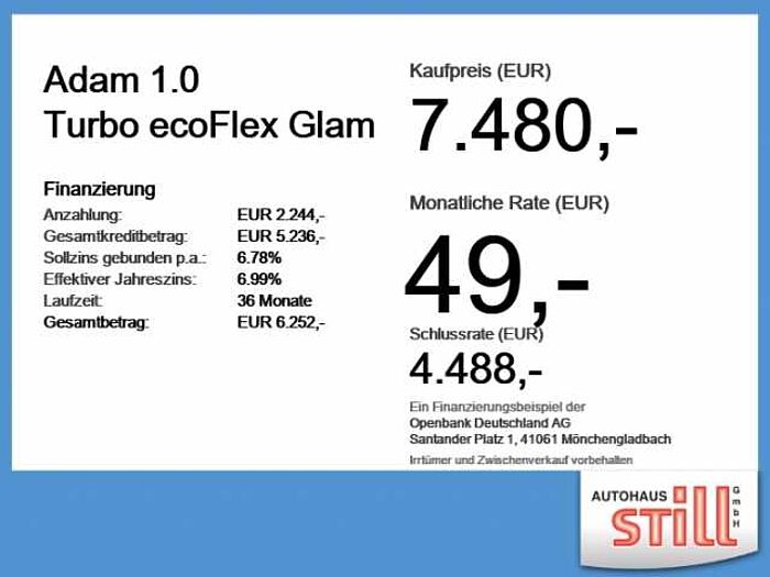 Opel Adam 1.0 Turbo ecoFlex Glam Pano+SHZ+Winterp.